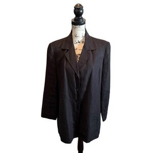 Talbots Woman Petites Irish Linen Blazer Jacket Black Size 14W Preppy Academia